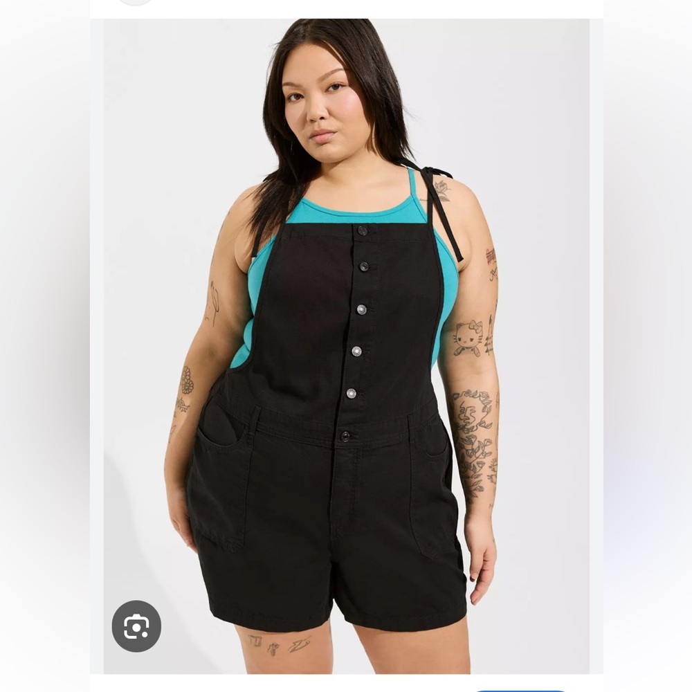 Torrid Black Women's Short Denim Overalls